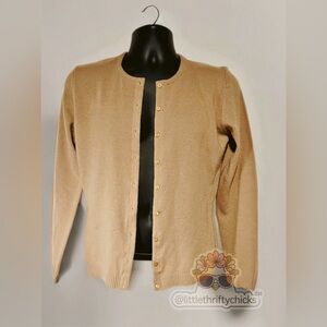 Benetton Pure Virgin Wool Cardigan Made in Italy Camel Button Sweater